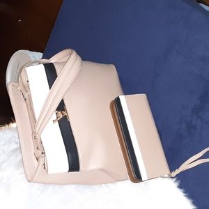 Alyssa tan black and white vegan approved leather purse and matching wallet